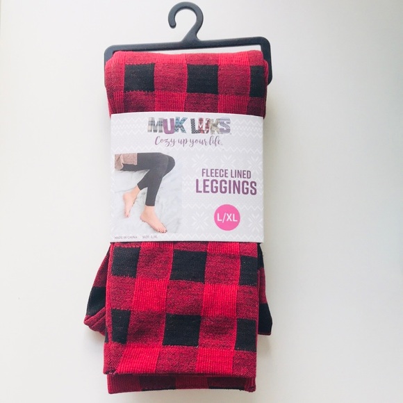 Muk Luks Pants - 🍂DELETE ON 11/20🍂Red Black Buffalo Fleece Lined Legging